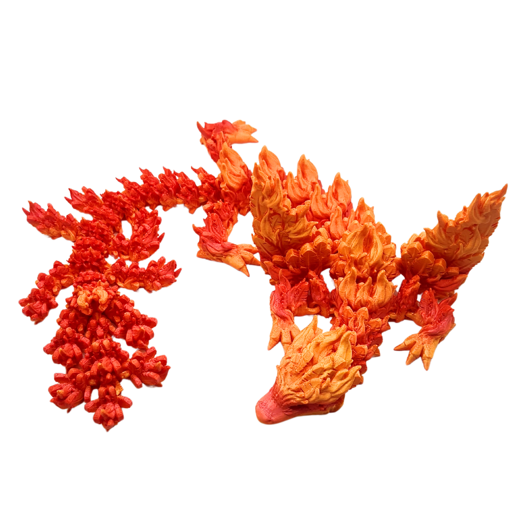 Ein Drache mit einem Feuerartigen Schwanz und Feuer Flügeln