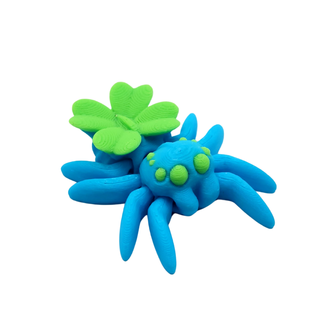 Eine Spinne mit einem Kleeblatt auf dem Rücken